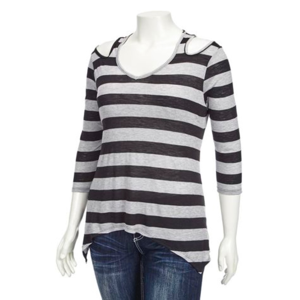 NEW Tan Beige Stripe Cold Shoulder Top - Picture 4 of 4